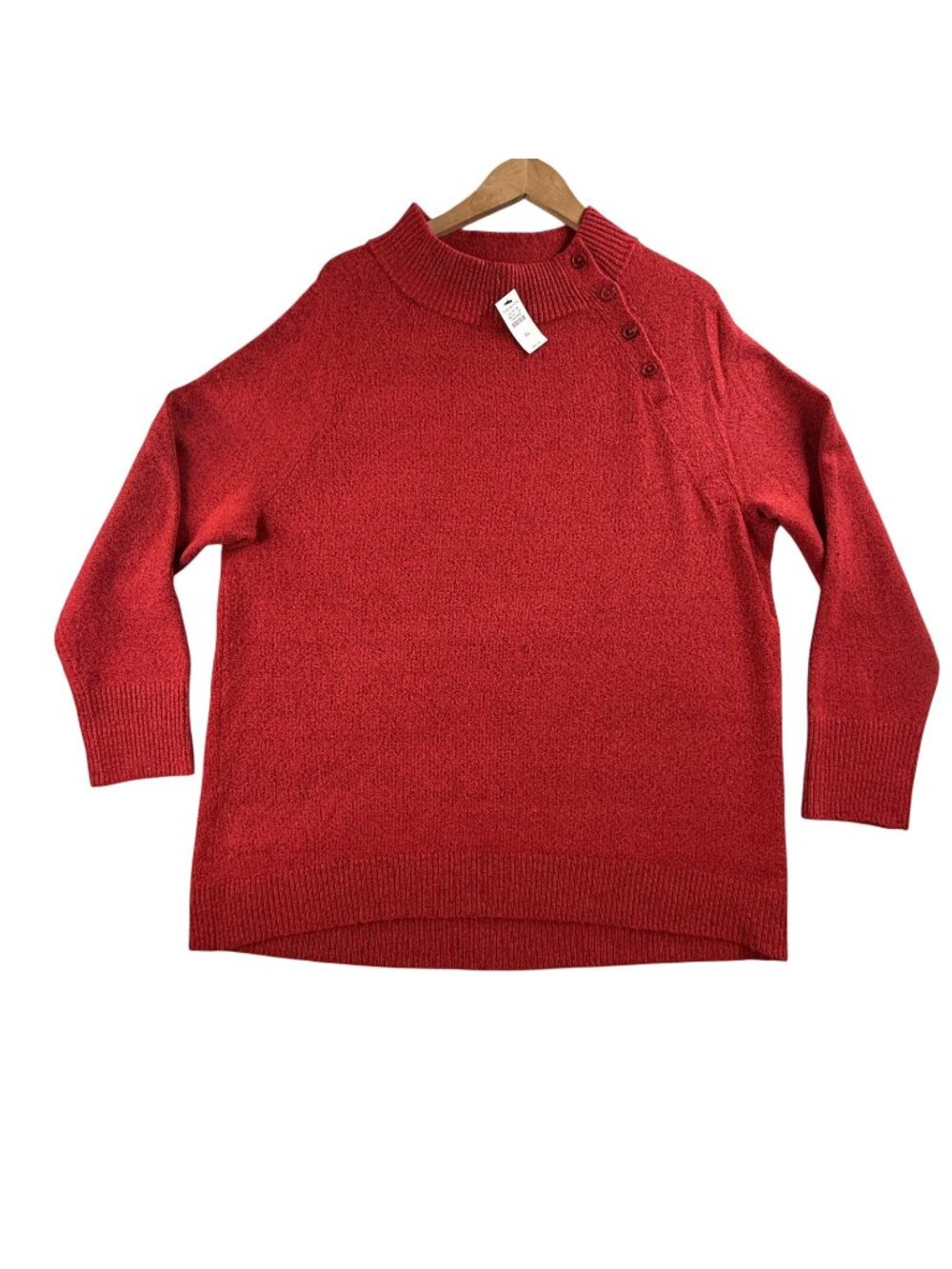Talbots Sweater Womens XL Red Mock Neck Button Shoulder Knit Pullover Cozy New